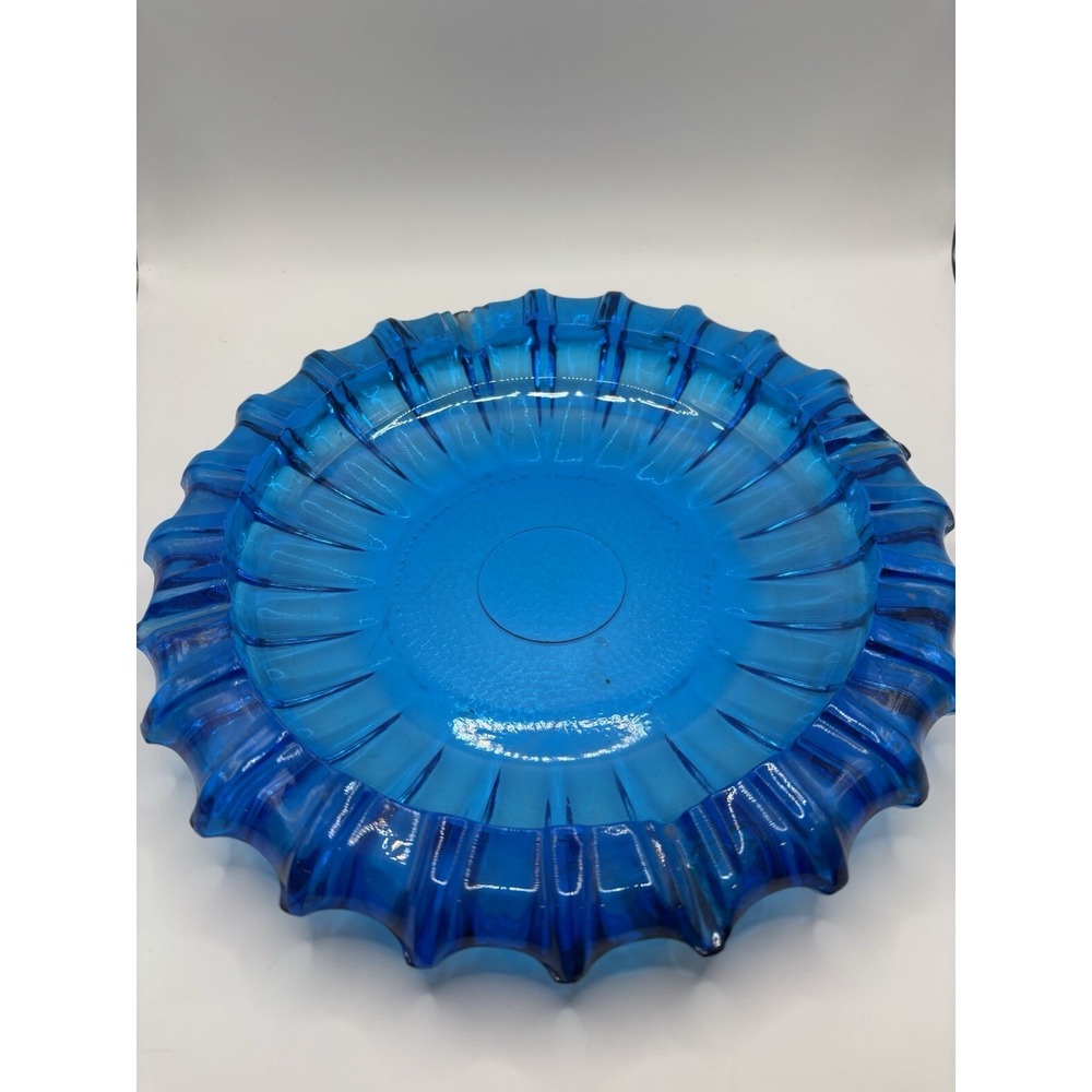 Blenko‎ ashtray mid century aqua cobalt blue   futuristic glass Sunburst